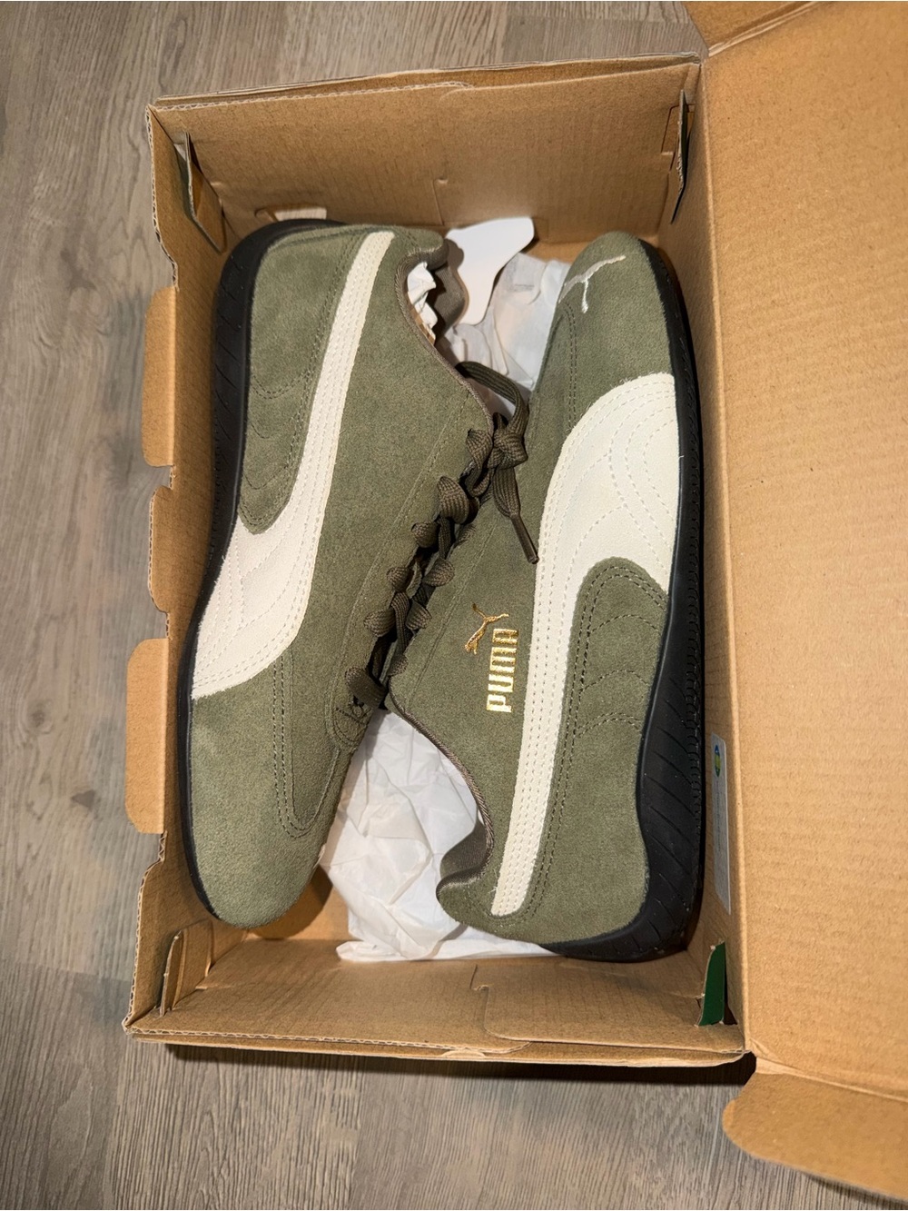 PUMA speedcat Olive & White Suede Casual Sneakers